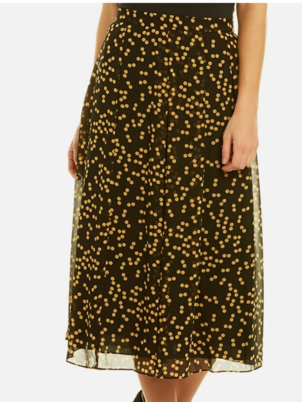 Anne Klein Black and Yellow Polka Dot A Line Midi Skirt || Size 12